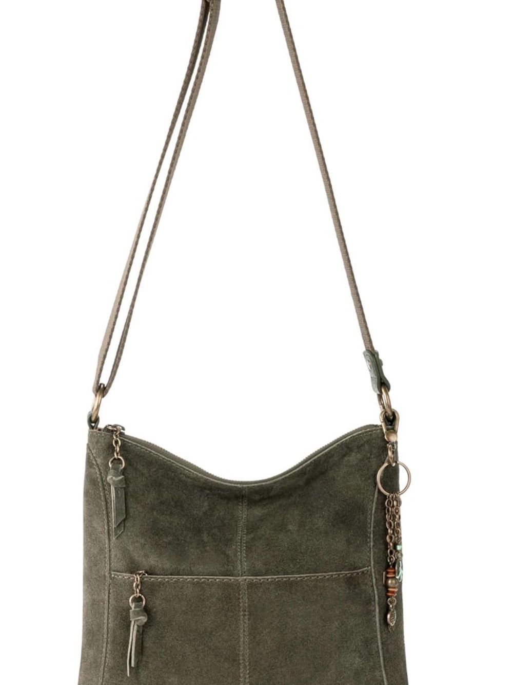 Suede Crossbody Shoulder Bag - Olive Green - Picture 8 of 13